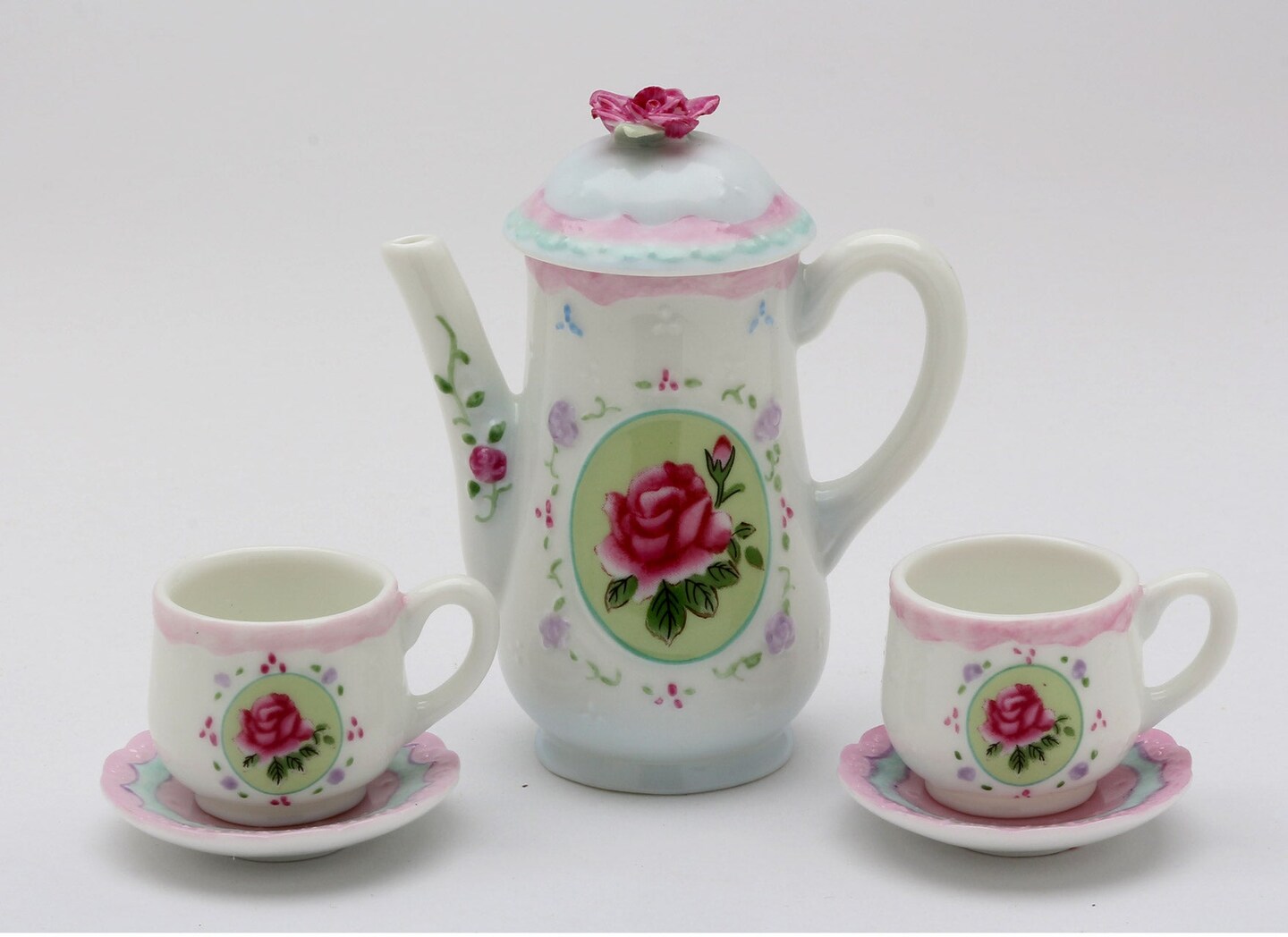 Ceramic Pink Rose Mini Tea Set- 5 Piece Set, Gift for Her, Gift for Mom, Gift for Friend or Coworker, Tea Party Décor, Café Decor