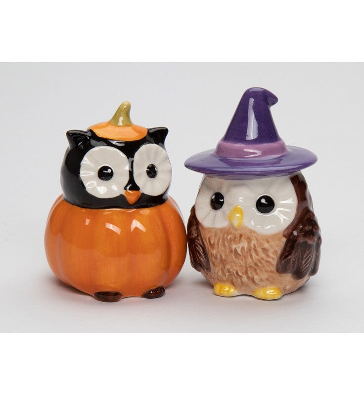 Ceramic Witch Owl And Pumpkin Owl Salt And Pepper Shakers, Gift for Her, Gift for Mom, Kitchen Décor, Fall Décor, Halloween Décor