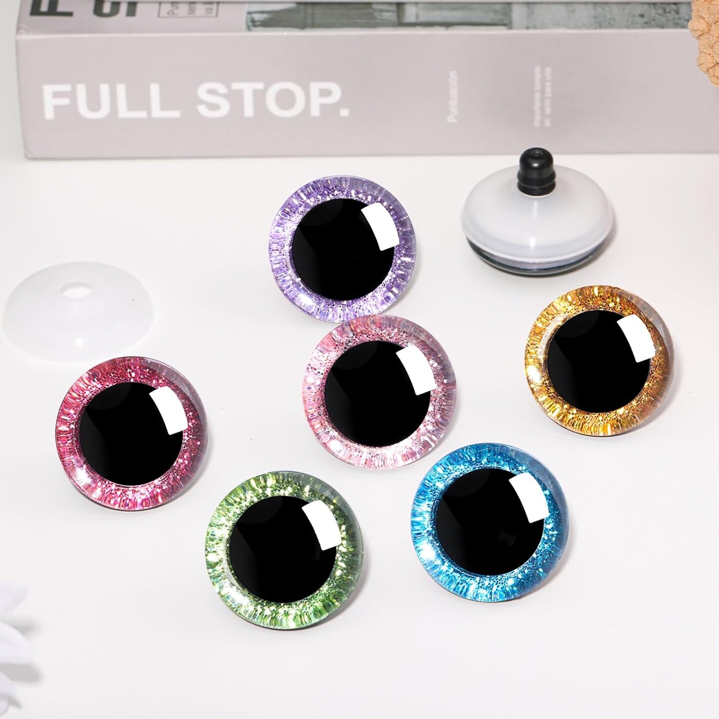 120pcs 12mm 3D Glitter Safety Eyes for Amigurumi – Colorful Plastic Craft Eyes with Washers, 6 Shiny Colors for Crochet Dolls, Stuffed Animals, Puppets & DIY Plush Making