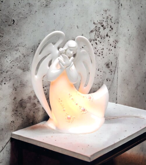 Ceramic Peaceful Angel with Dove Night Light, Home Décor, Religious Décor, Religious Gift, Church Décor, Baptism Gift