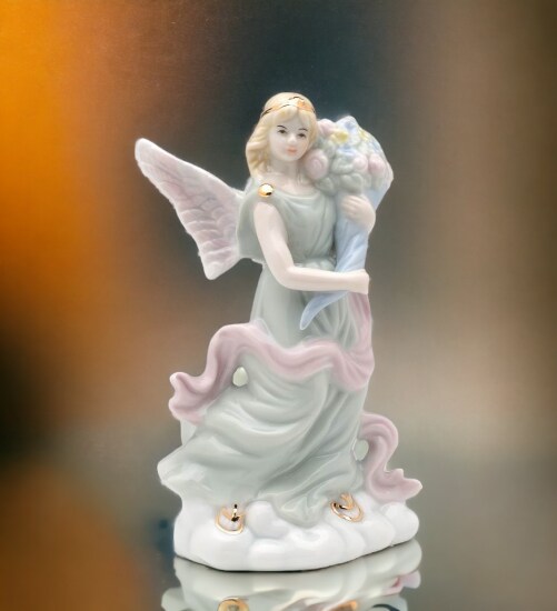Ceramic Angel with Flowers Figurine, Religious Décor, Religious Gift, Church Décor, Church Gift, Baptism Gift