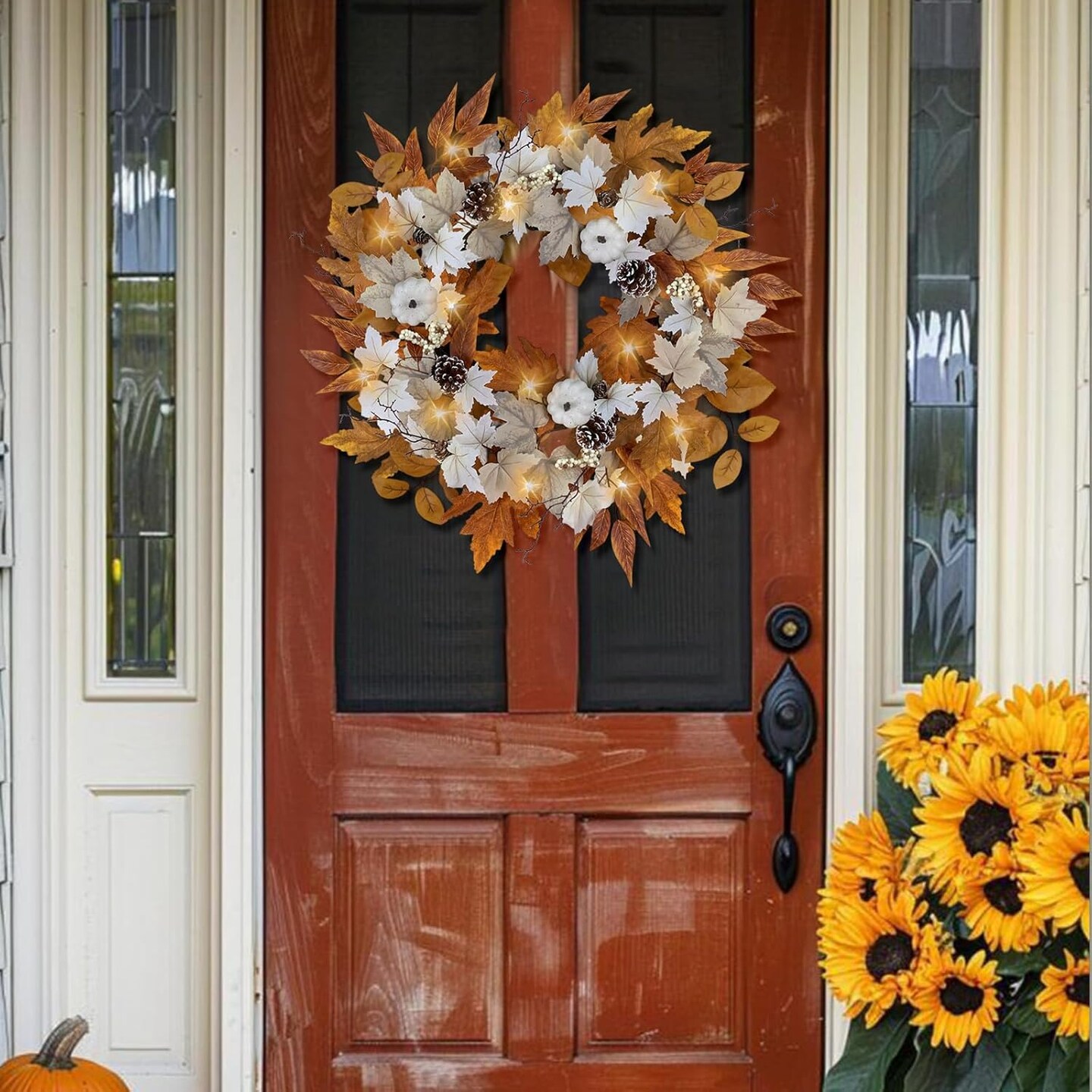 Autumn Fall Wreath with Lights - Multicolored
