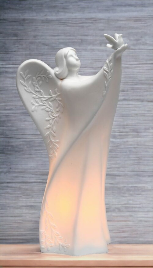 Ceramic Angel Holding Dove Night Light, Home Décor, Religious Décor, Religious Gift, Church Décor, Baptism Gift