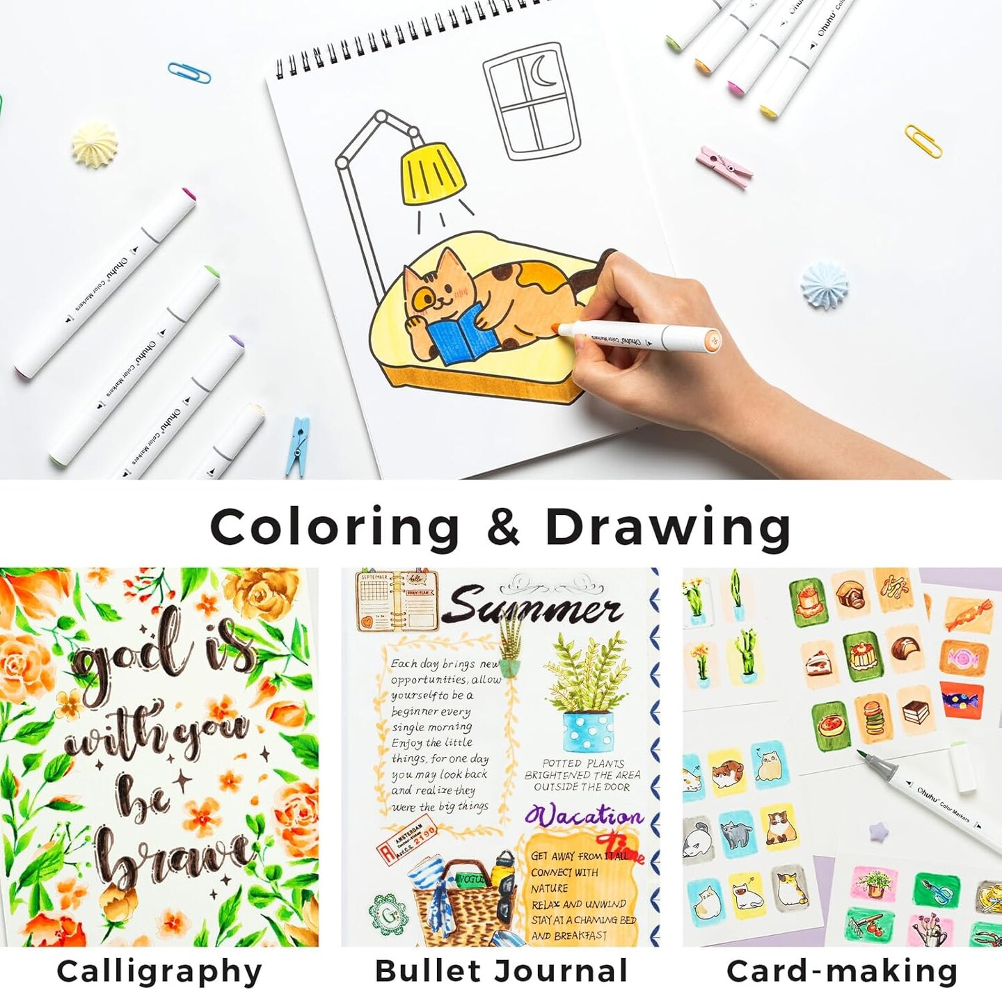 Ohuhu Honolulu 24 Skin Tone Alcohol Markers + 60 Color Water-Based Marker Set