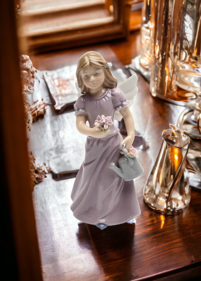 Ceramic Angel In Lavender Dress Figurine, Home Décor, Religious Décor, Religious Gift, Church Décor, Baptism Gift