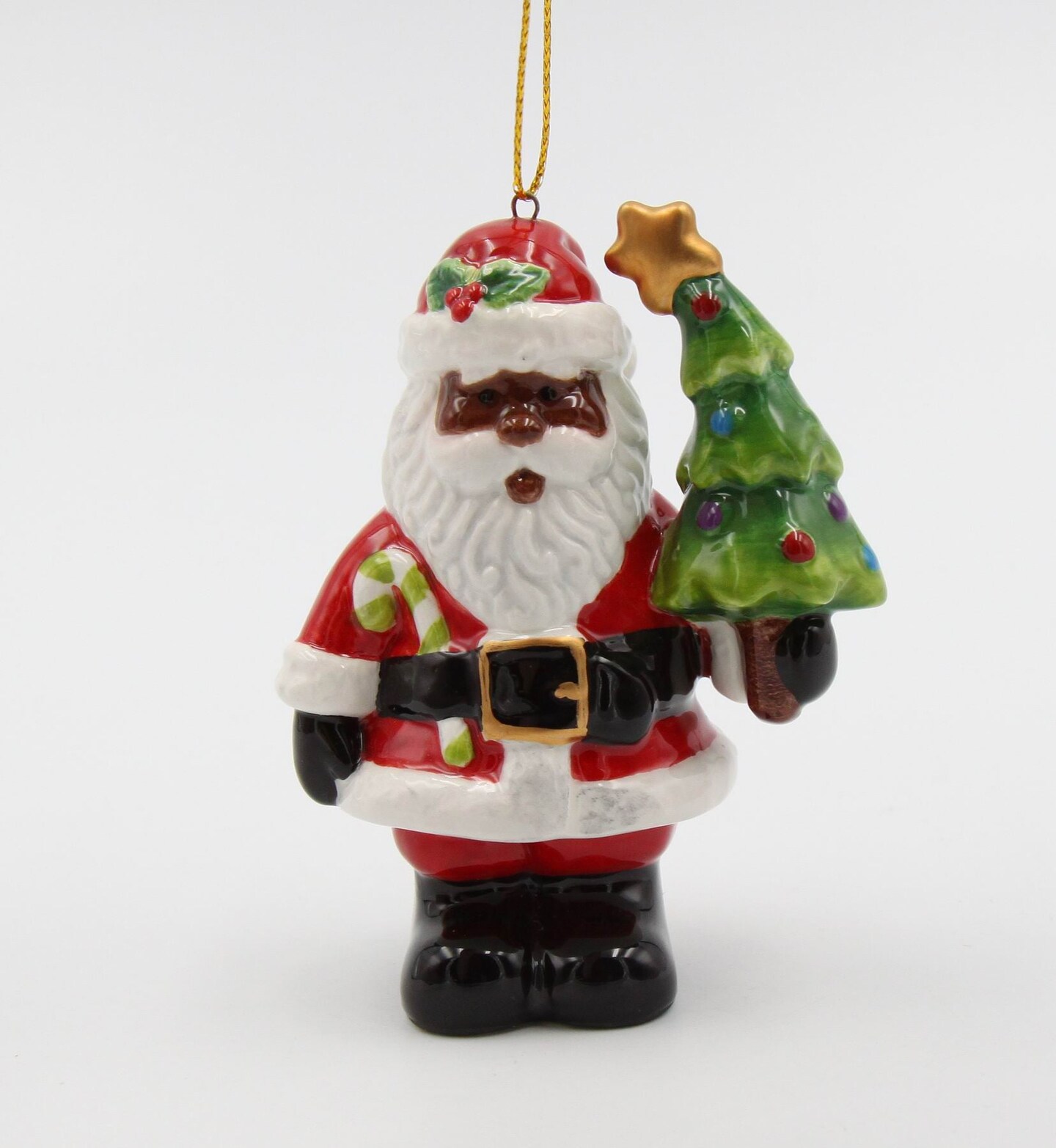 Ceramic African American Santa Claus With Christmas Tree Ornament, Home Décor, Gift for Her, Gift for Mom, Kitchen Décor, Christmas Décor