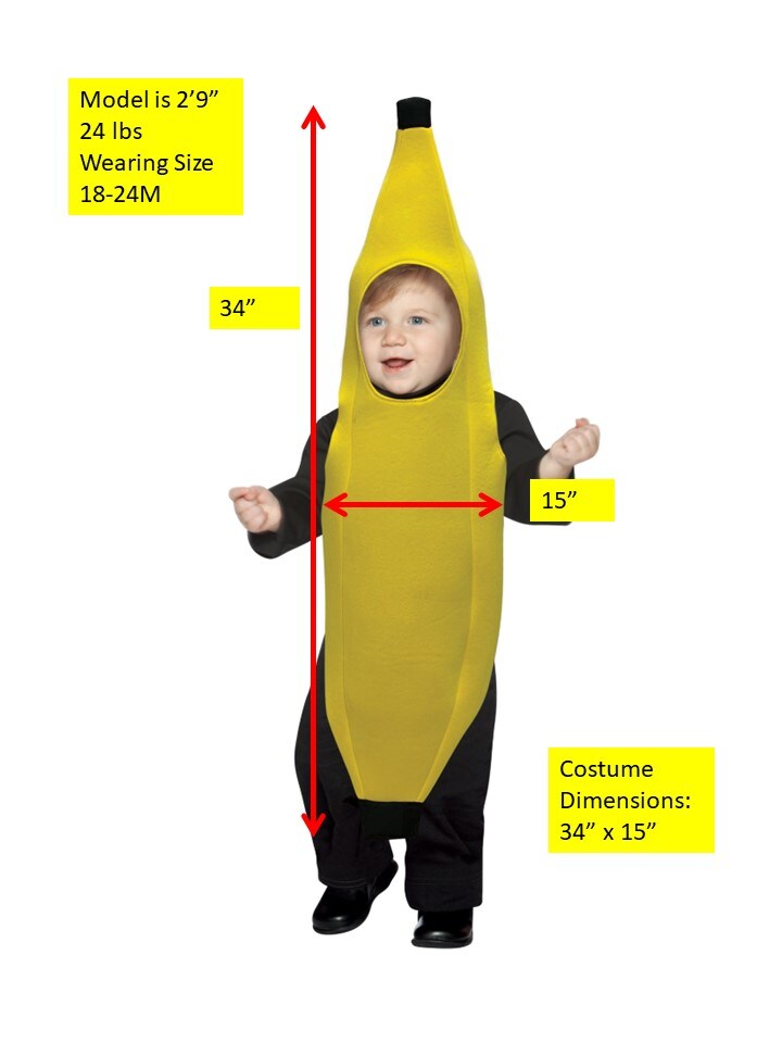 Ultimate Banana Halloween Costume, Various Baby, Kids & Teen Sizes