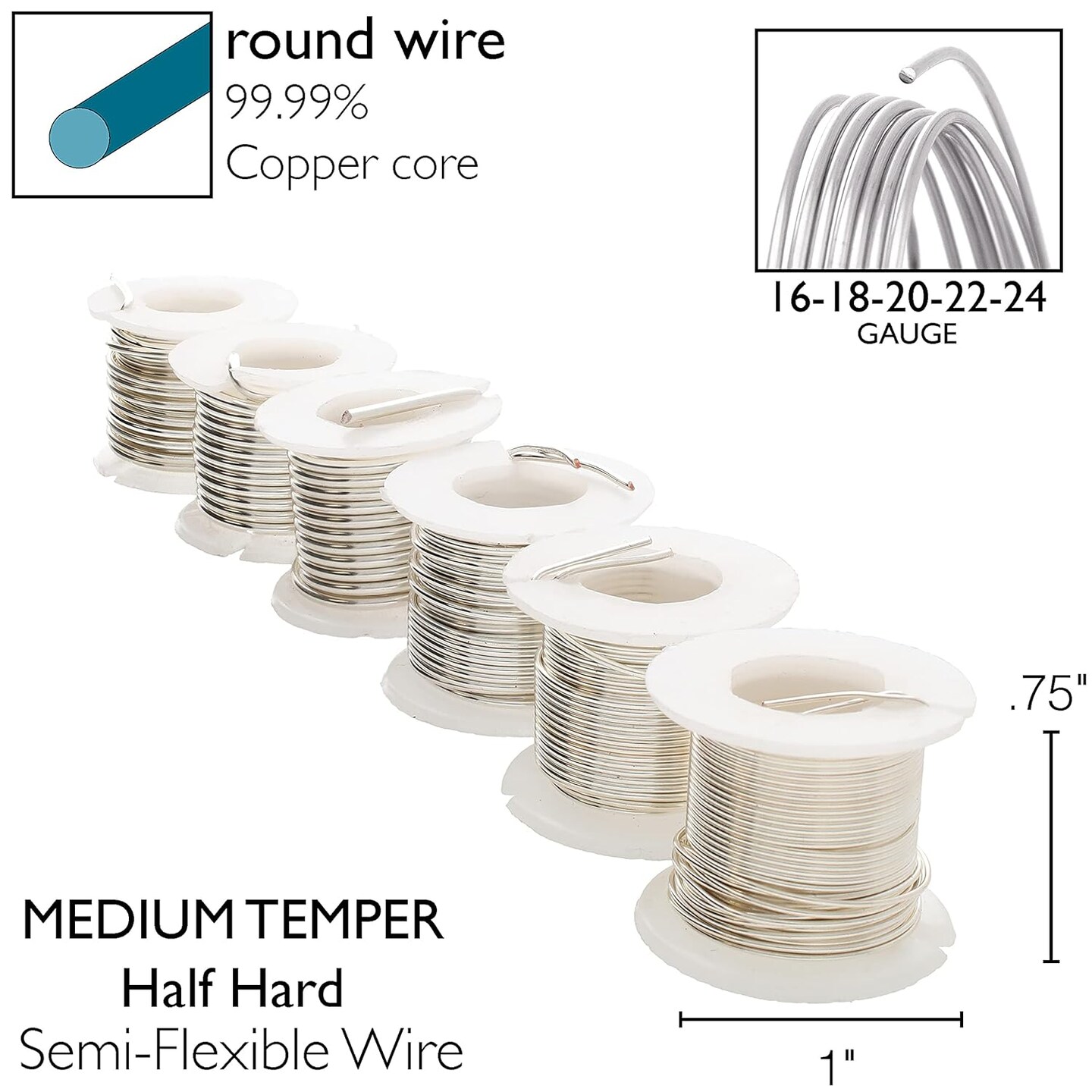 The Beadsmith Wire Elements Lacquered Tarnish-Resistant Copper Wire for Jewelry Making, Silver Color (16-24 Gauge)