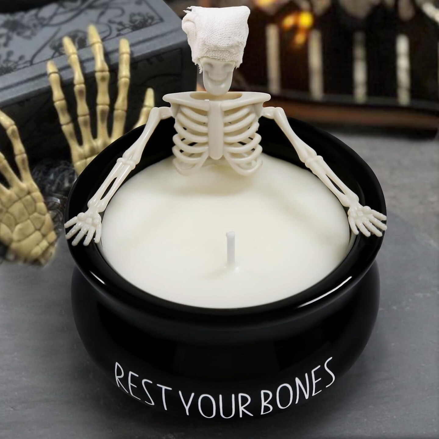 Vintage Halloween Skeleton Candles – Cute Gothic Decor for Table, Mantel & Indoor Party Centerpieces