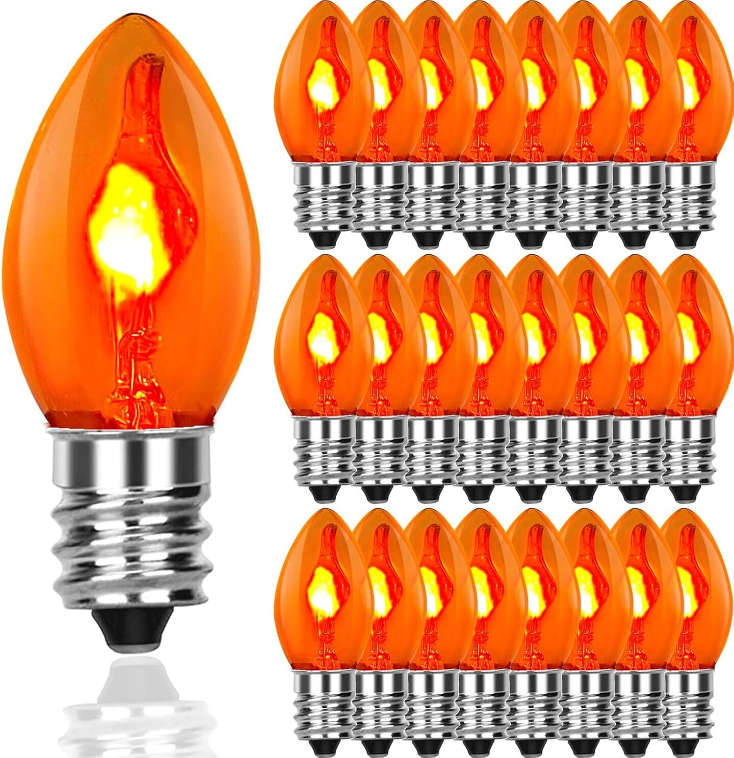 C7 Flicker Flame Orange Bulb – 25 Pack, 1W, Flame-Shaped, E12