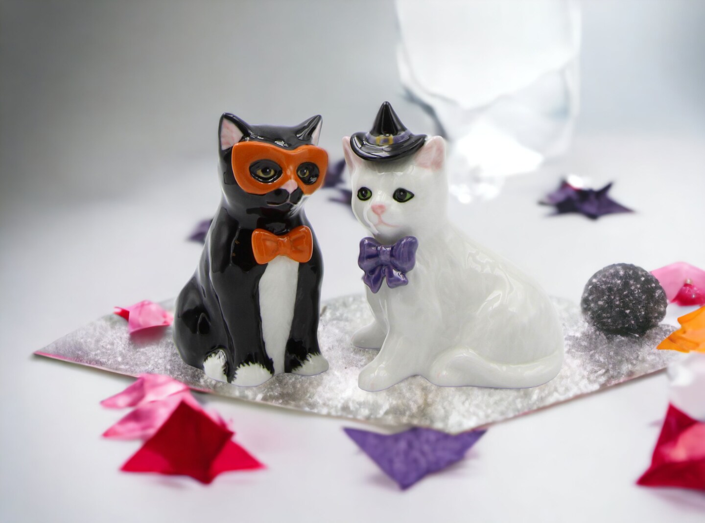 Ceramic Black and White Cats in Costumes Salt and Pepper, Home Décor, Gift for Her, Mom, Kitchen Décor, Cat Lovers Gift, Pet Loss Gift