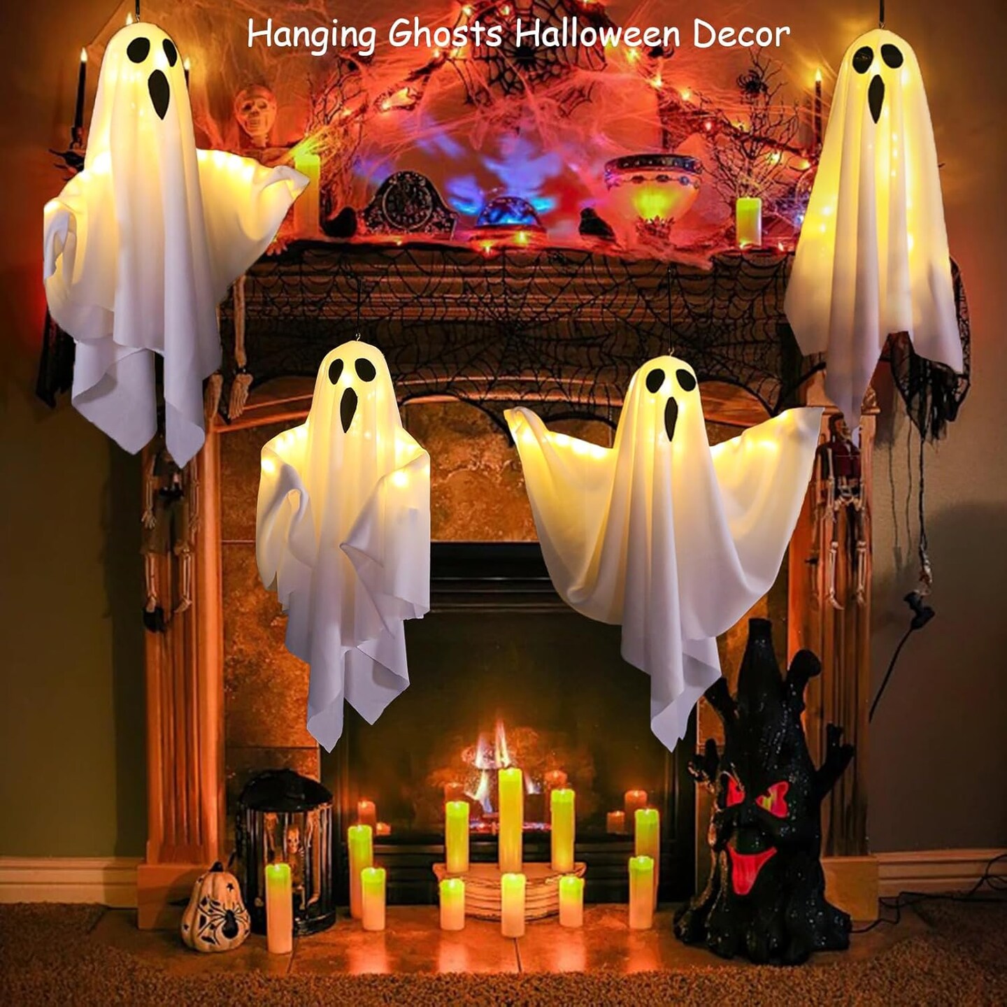 19.6&#x22; Hanging Ghosts Light Up Kit Decor LED Light - 4 Packs White
