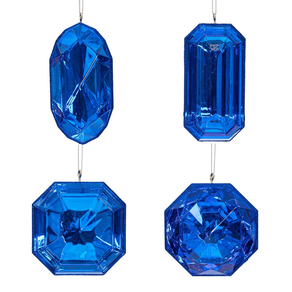 4&#x2013;5&#x2033; Blue Rectangle Jewel Glitter Ornaments - Set for 4