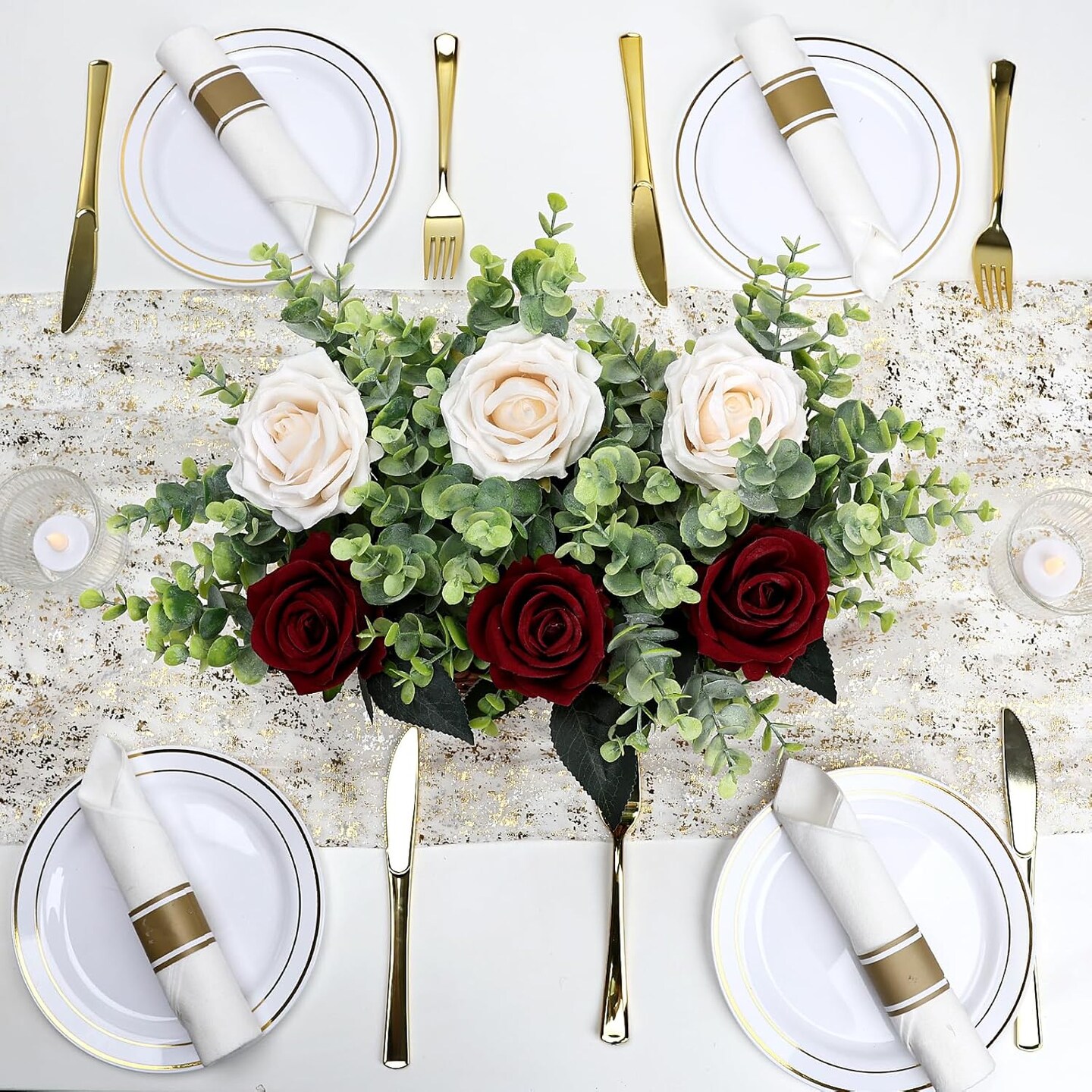 Dining Table Centerpiece Decor - (Burgundy Champagne)