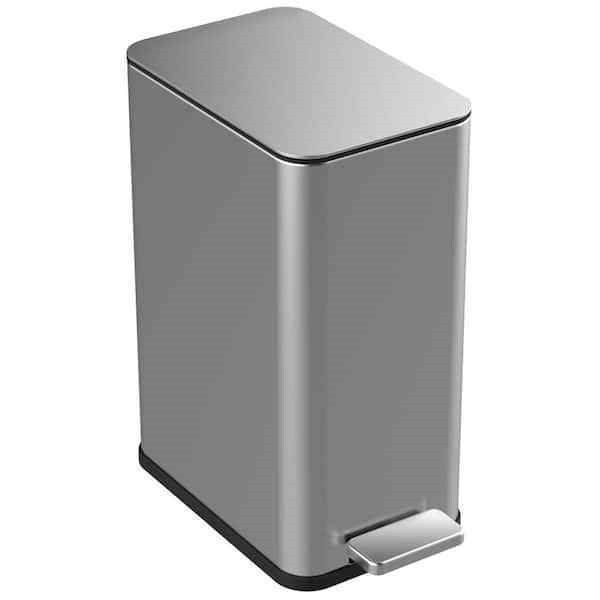 Silver Stainless Steel Slim Step Trash Can with Soft Close Lid and Removable Liner