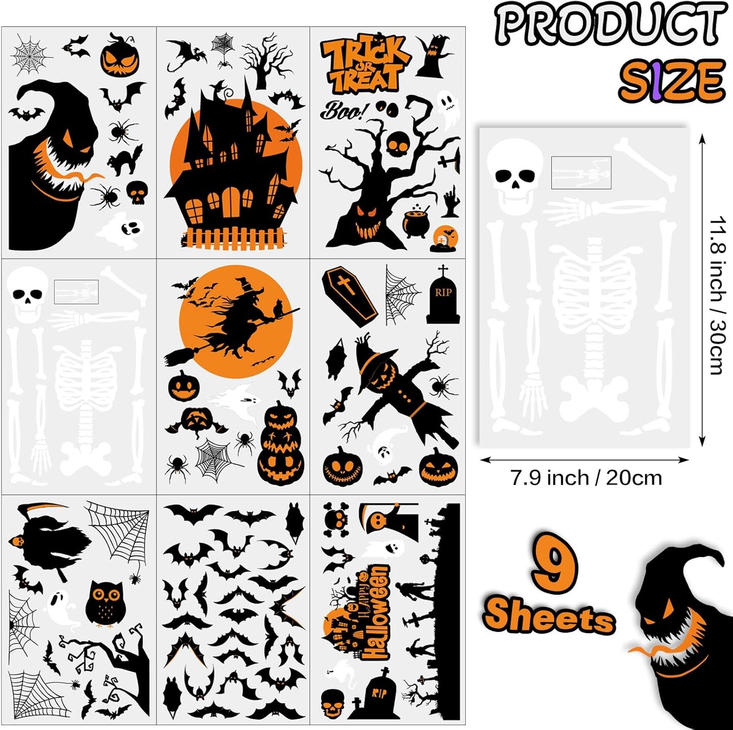 9 Sheets Window Clings Decals - Halloween Monster