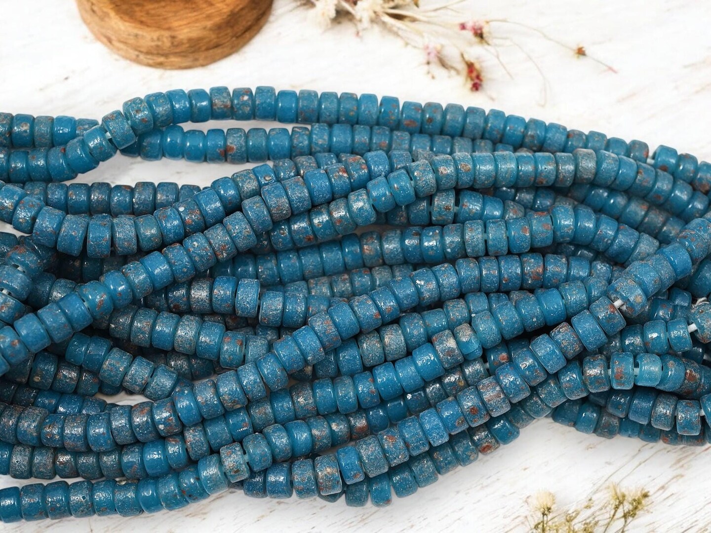 7x4mm Rustic Pacific Blue  Indonesian Heishi Beads (20&#x22; Strand)