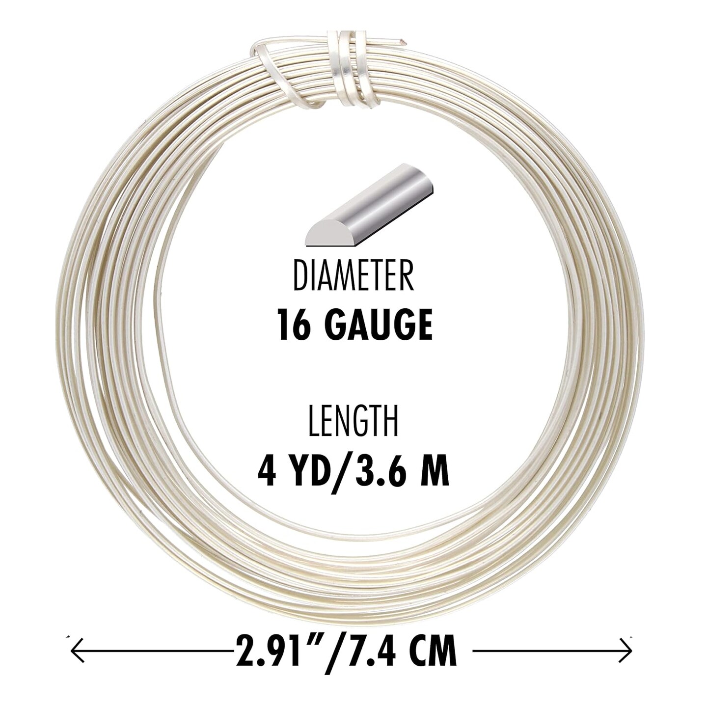 The Beadsmith Half-Round Craft Wire - Medium Temper Beading Wire, Silver Color, 16 Gauge, 4 Yards