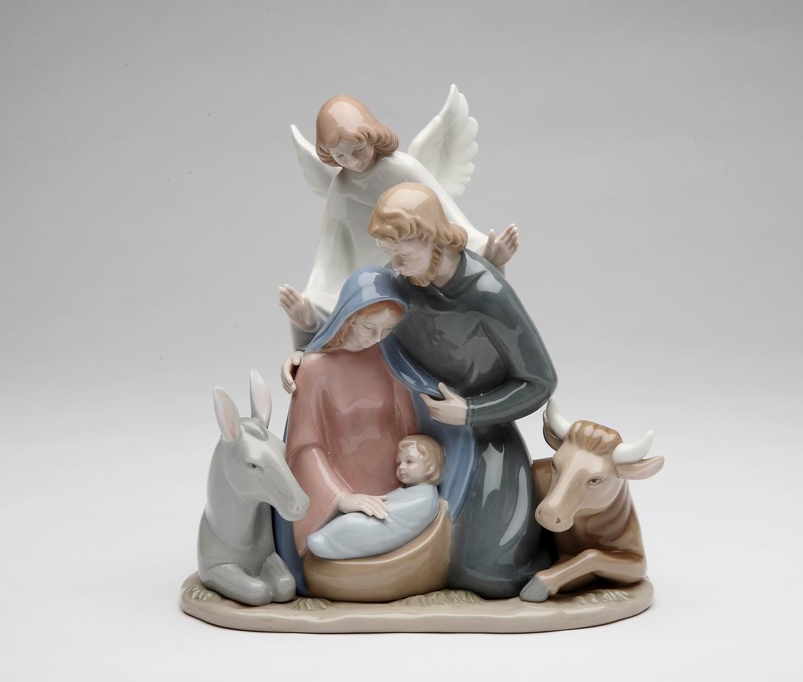 Ceramic Angel With Holy Family Nativity Figurine, Christmas Décor, Religious Décor, Gift, Church Décor, Baptism Gift, Easter Décor