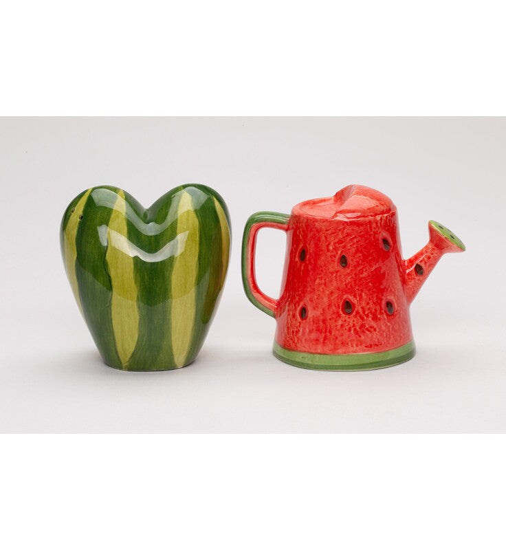 Ceramic Watermelon Heart and Water can Salt and Pepper Shakers, Kitchen Summer Decor, Gift for Her