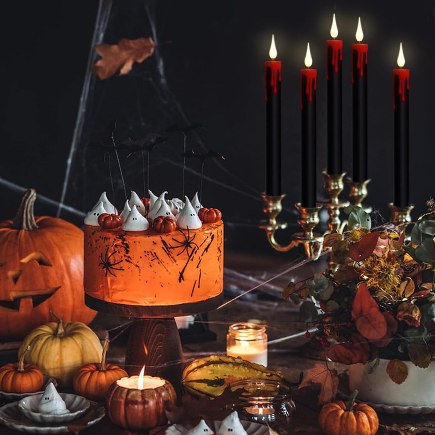 4-Pack Black Flameless Taper Candles &#x2013; LED Halloween Decor with Remote &#x26; Timer, Battery Operated