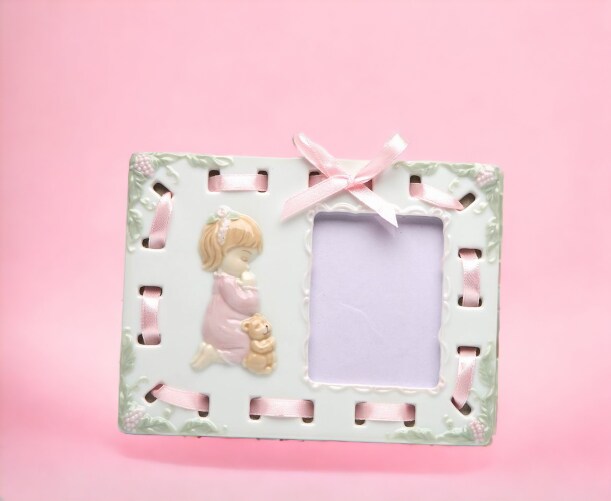 Ceramic Praying Girl Picture Frame, Religious D&#xE9;cor, Religious Gift, Church D&#xE9;cor, Church Gift, Baptism Gift