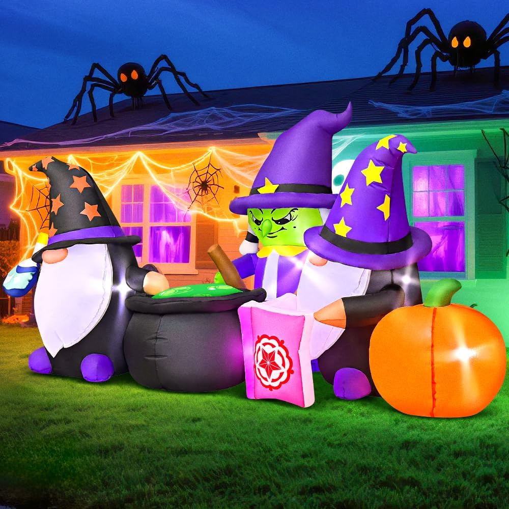 7FT Halloween Inflatable LED Decoration - Pumpkin Witches Gnomes Refine Poison