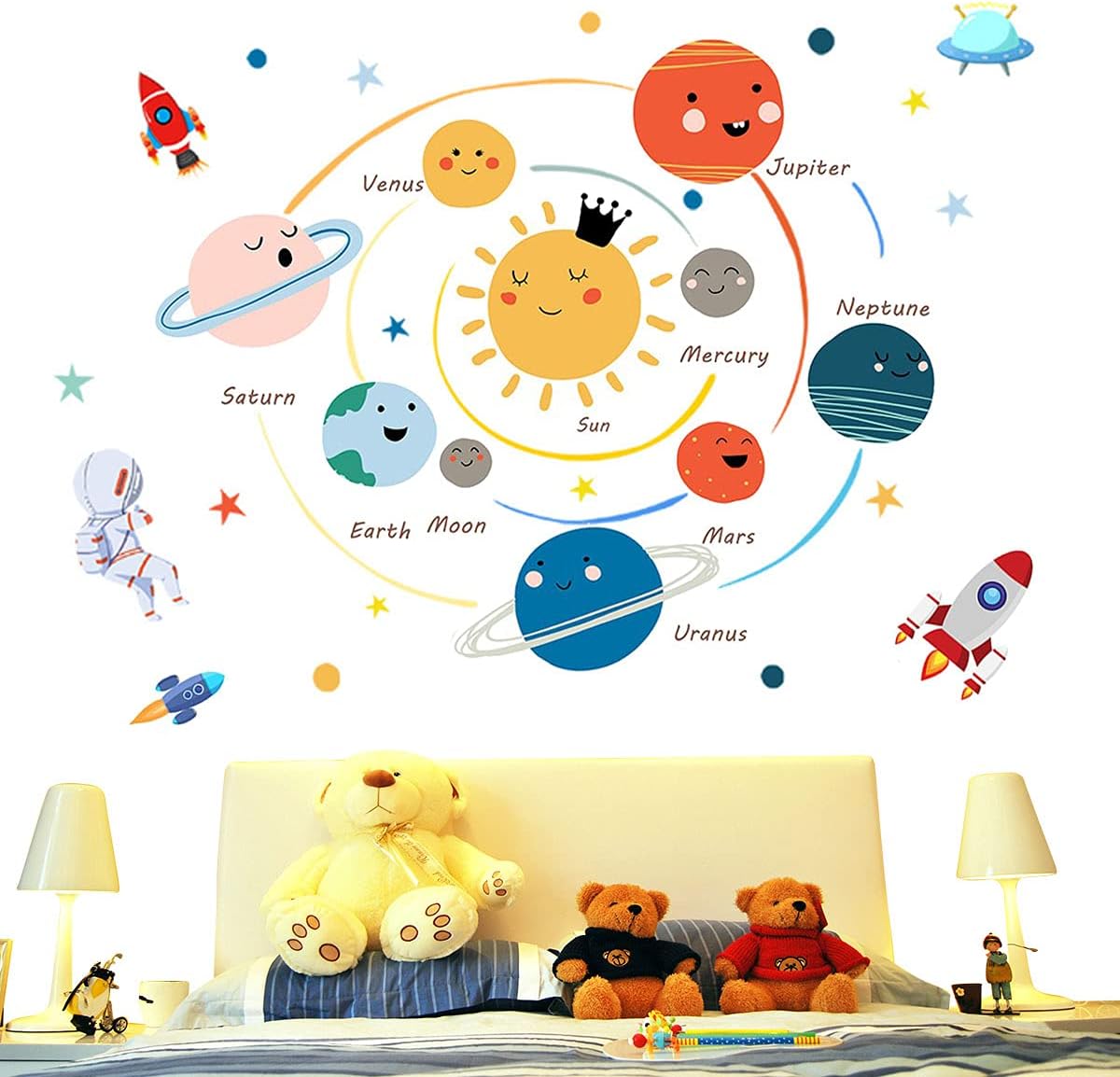 Space Planet Wall Decals Wall Stickers Kids,Cute Educational Wall Stickers