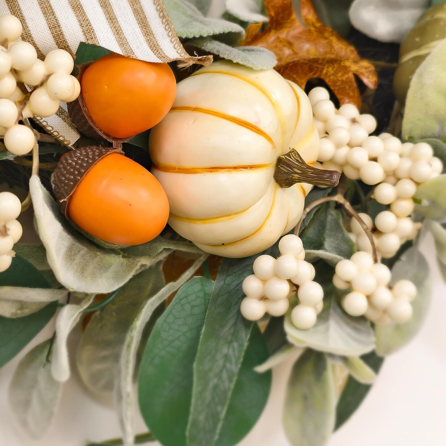 20&#x27;&#x27; Fall Wreath with Lights, Eucalyptus Pumpkins Autumn Wreaths
