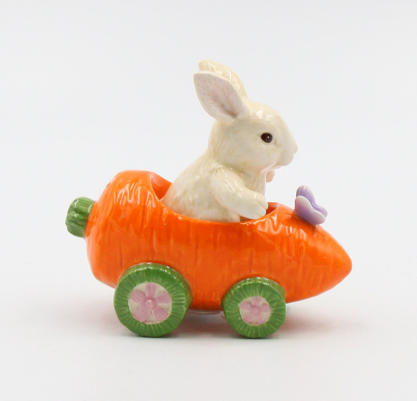 Ceramic Bunny Rabbit In Carrot Racecar Salt And Pepper Shakers, Home Décor, Gift for Her or Mom, Kitchen Décor, Spring or Easter Décor