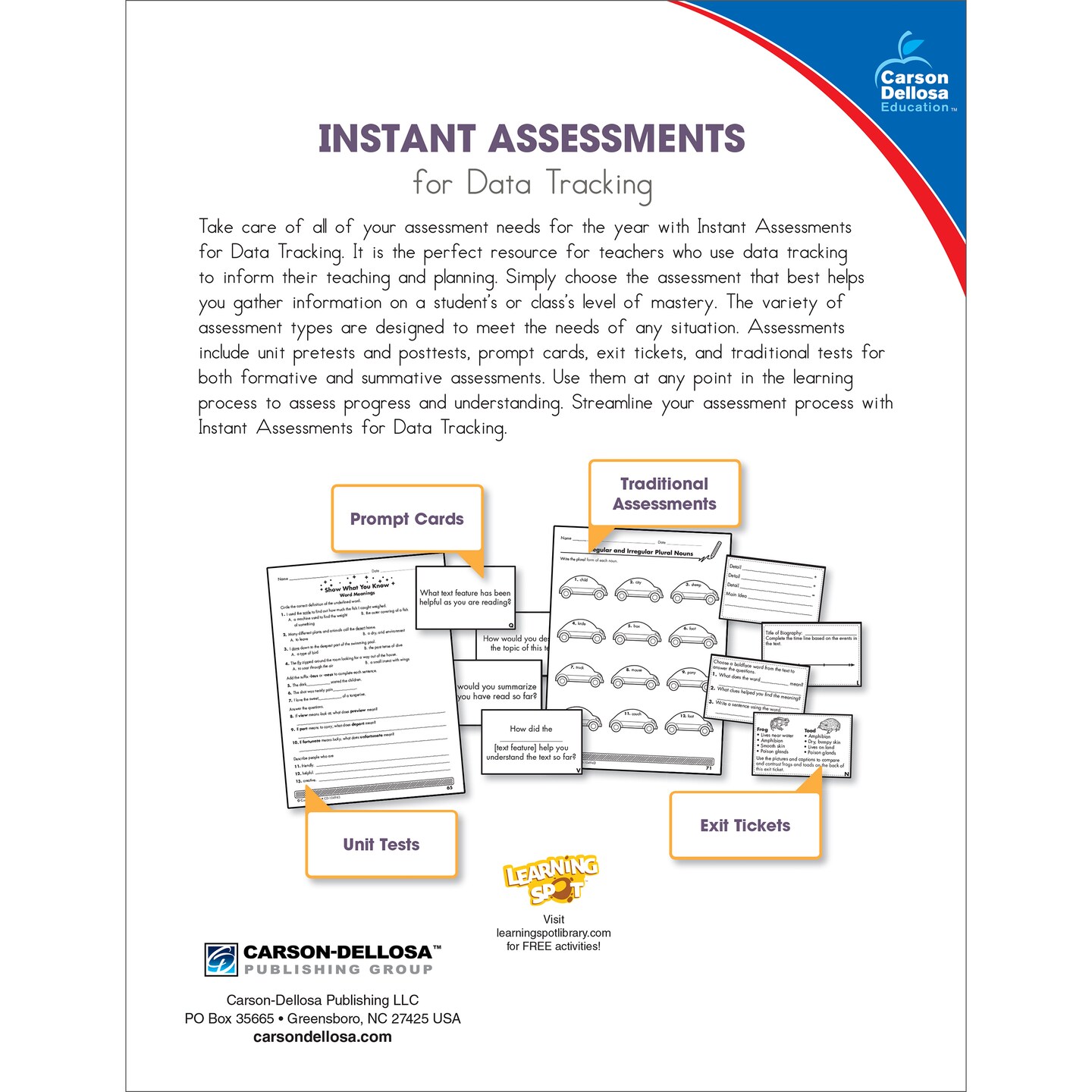 Carson Dellosa Language Arts Instant Assessments for Data Tracking Book, Grammar, Decoding Words, Fluency, and Reading Comprehension 3rd Grade Tests, Classroom or Homeschool Curriculum