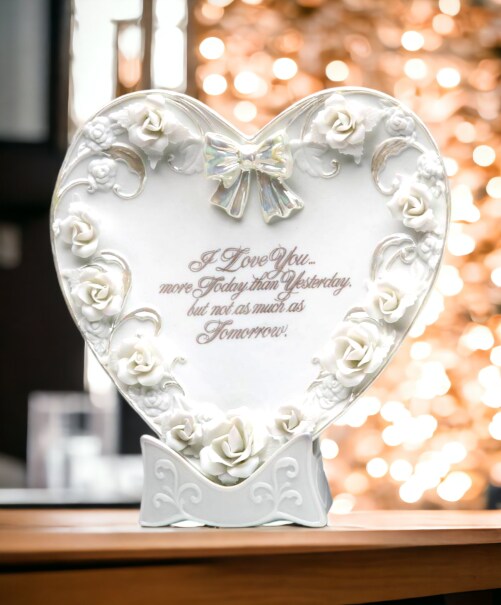 Ceramic Heart Shape Wedding and Anniversary Decorative Plate with Roses, Wedding Décor or Gift, Anniversary Décor or Gift, Home Décor