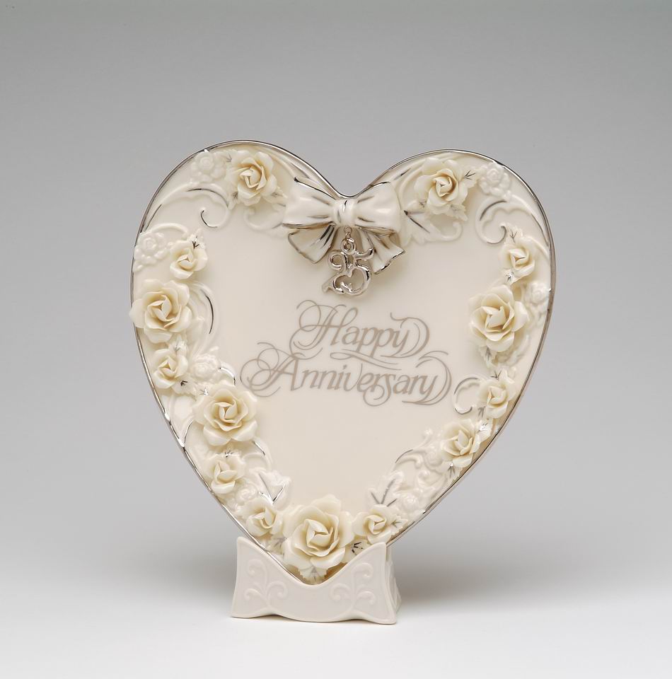 Ceramic 25th Anniversary Rose Heart Plate & Stand, Anniversary Décor or Gift, Home Décor, Gift for Her, Gift for Parents