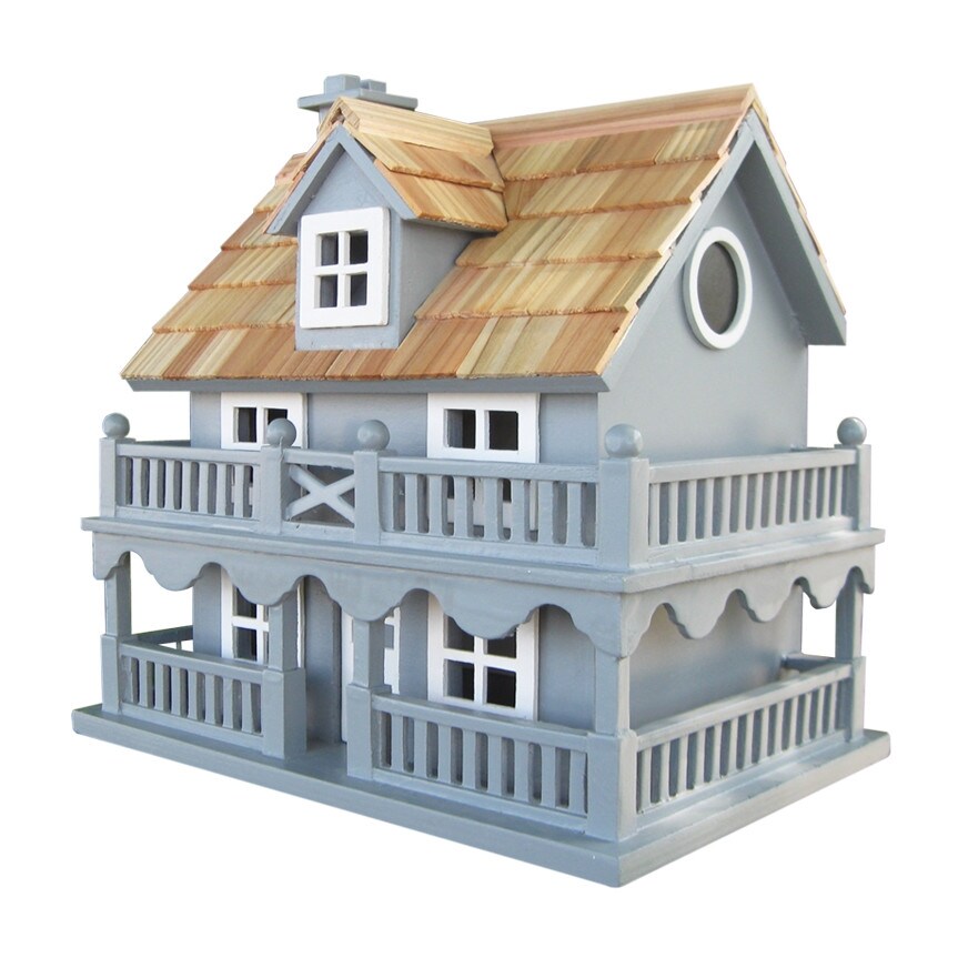 Light Blue Wood Victorian Bird House with Removable Back, Paddle Board and Ventilation
