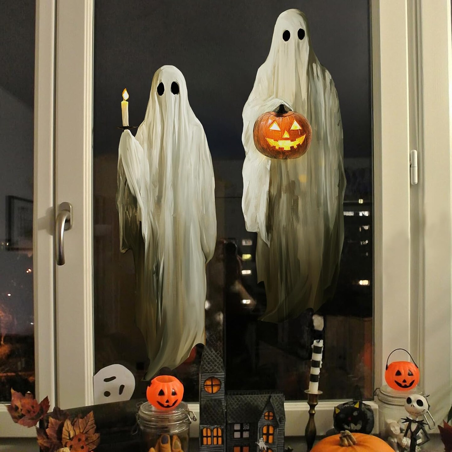 3pcs Extra Large Scary White Ghosts with Pumpkin Window Decals