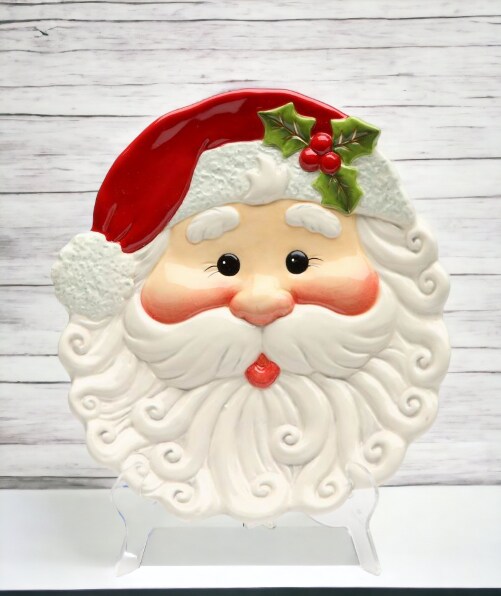 Christmas Hand Painted Ceramic Santa Claus Decor Plate, Home D&#xE9;cor, Gift for Her, Gift for Mom, Kitchen D&#xE9;cor, Christmas D&#xE9;cor