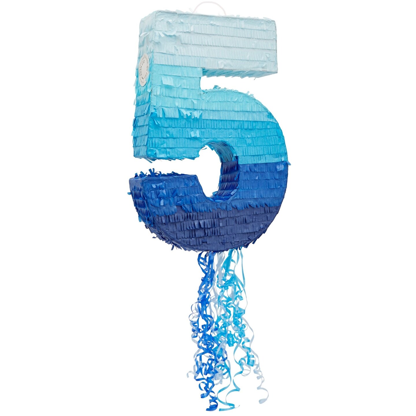 BLUE PANDA Ombre Blue Number 5 Pull String Pinata, Party Game for Kids Ages 3-14, Fillable Hanging Decoration for Birthday Decorations, Holds Candy, Toys &#x26; Confetti (16.5 x 11.6 In)