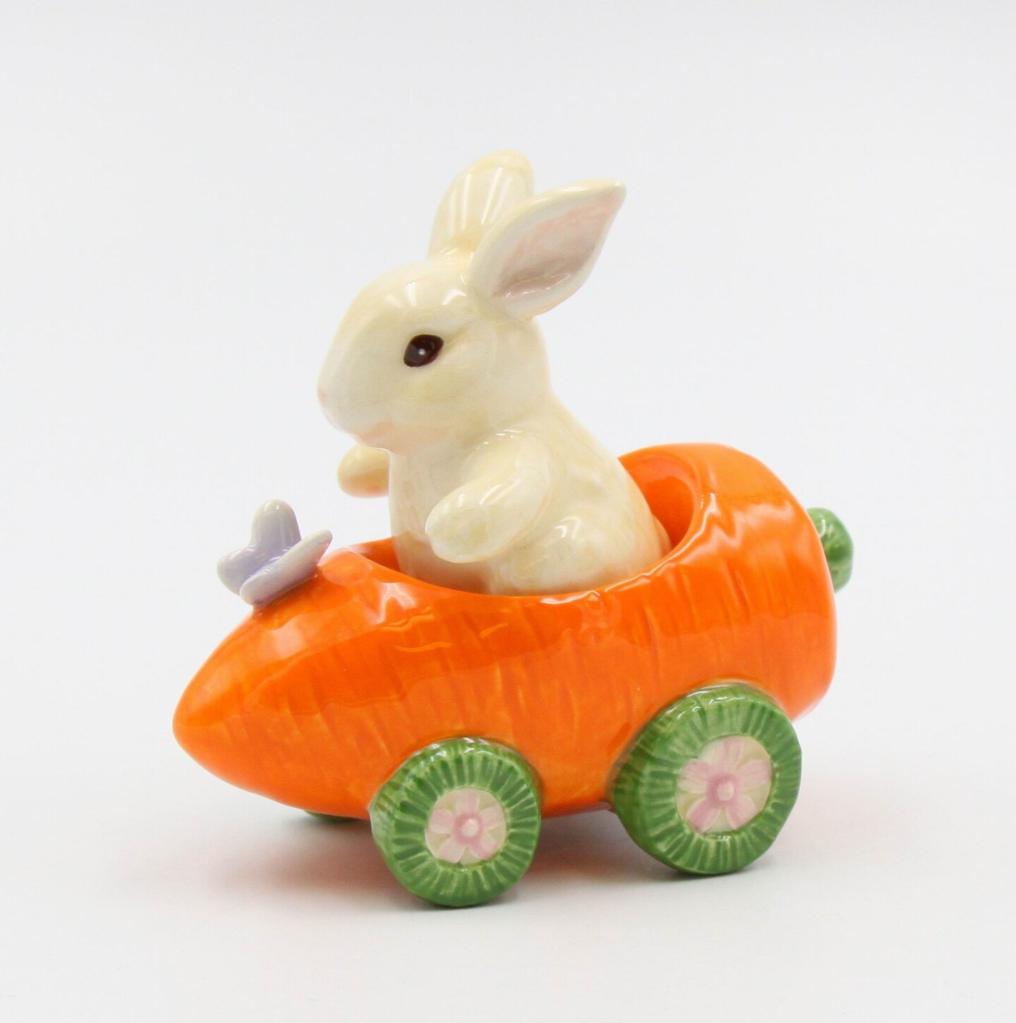 Ceramic Bunny Rabbit In Carrot Racecar Salt And Pepper Shakers, Home Décor, Gift for Her or Mom, Kitchen Décor, Spring or Easter Décor