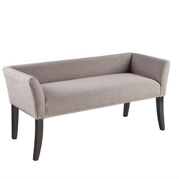 Modern Grey Entryway Bench with Curved Seat and Flared Wood Legs