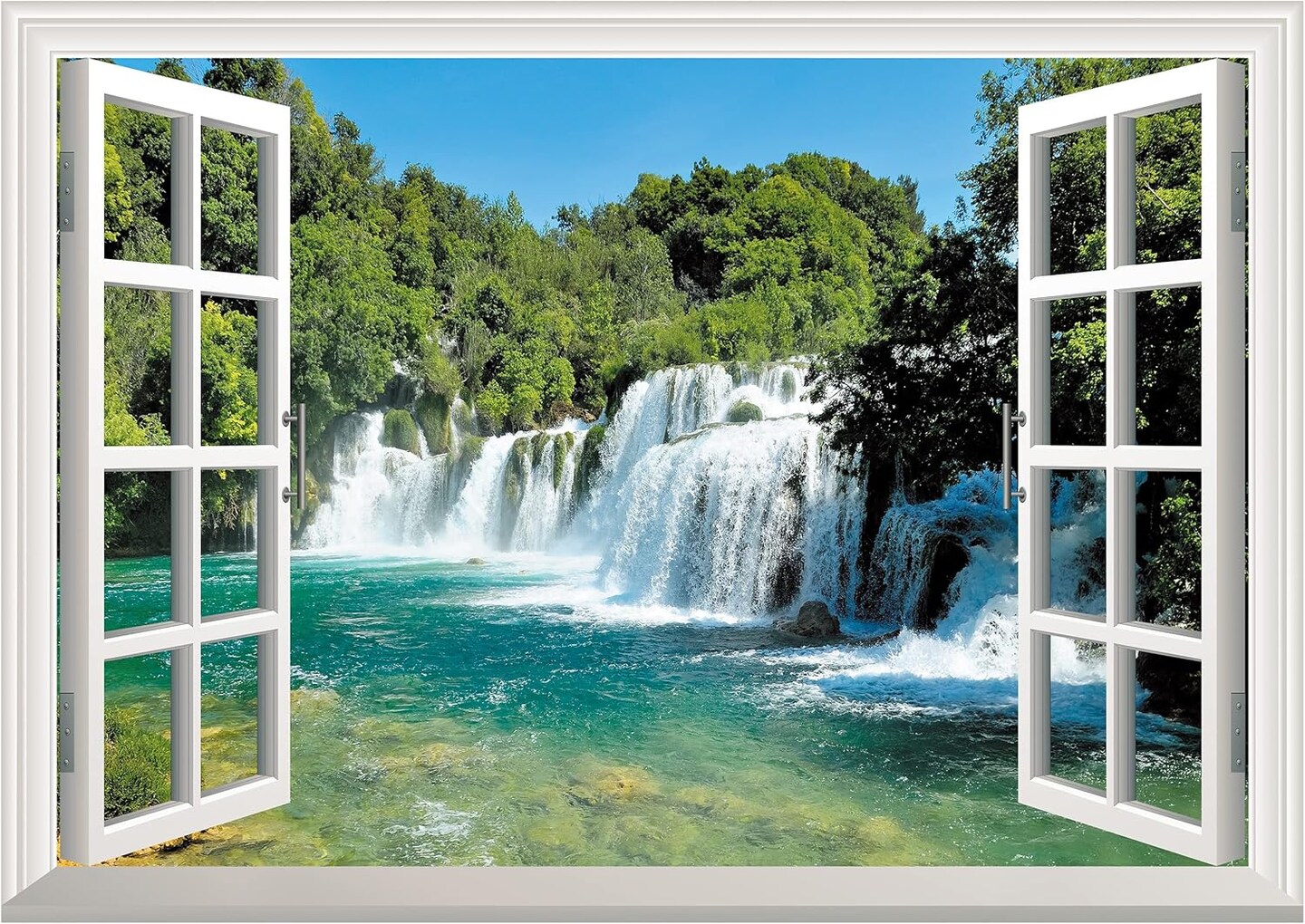 Set of 2 Sheets -Fake Window Wall Sticker - Waterfall Faux Window Wall Mural,48&#x22;x32&#x22;