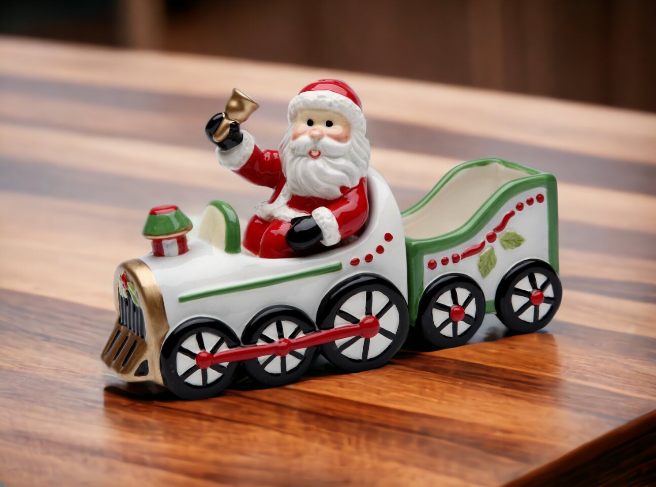 Ceramic Christmas Santa Driving Train Salt &#x26; Pepper Shakers With Sugar Pack Holder, Home D&#xE9;cor, Gift for Her, Gift for Mom, Kitchen D&#xE9;cor