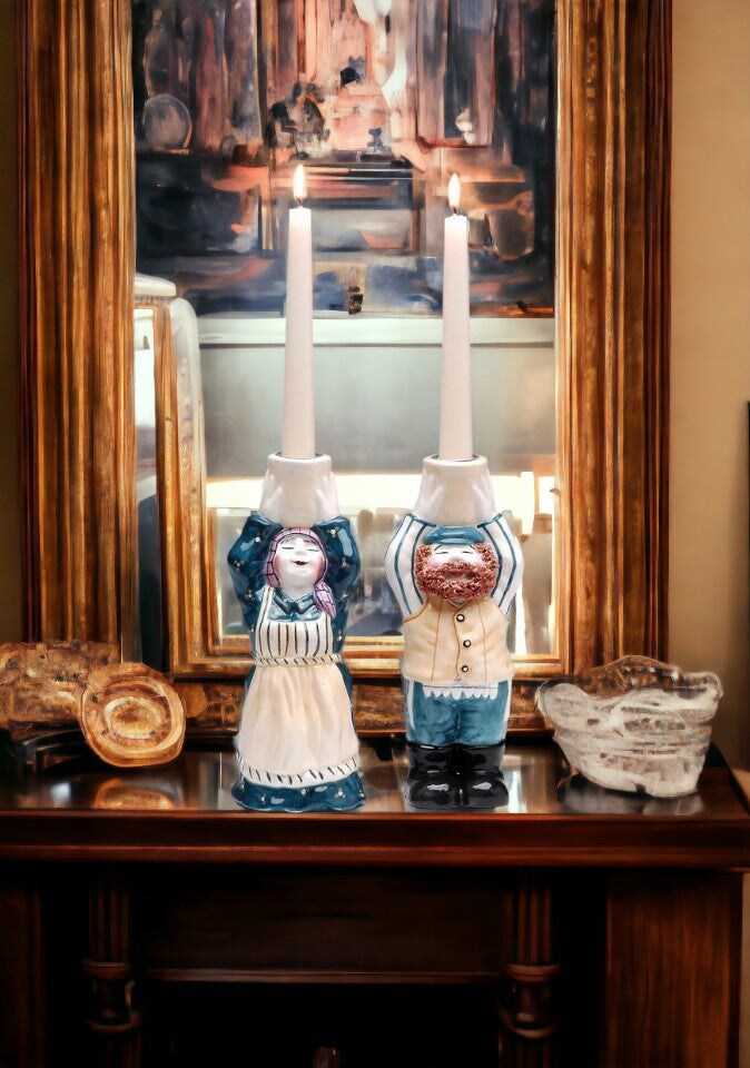 Hanukkah Shabbat &#x22;A Blessing On Your Head&#x22; Ceramic Judaica Candle Holders, Jewish Decor, Hanukkah Decor, Home Decor