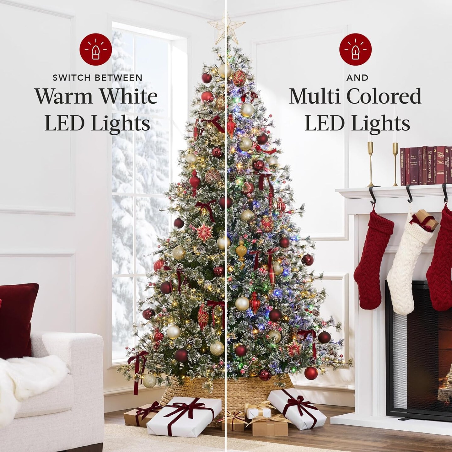 Pre Lit Cashmere Christmas Tree Flocked Artificial Pine with 2-in-1 LED Lights and Pine Cones