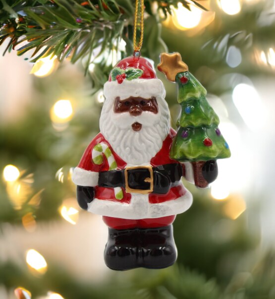 Ceramic African American Santa Claus With Christmas Tree Ornament, Home Décor, Gift for Her, Gift for Mom, Kitchen Décor, Christmas Décor