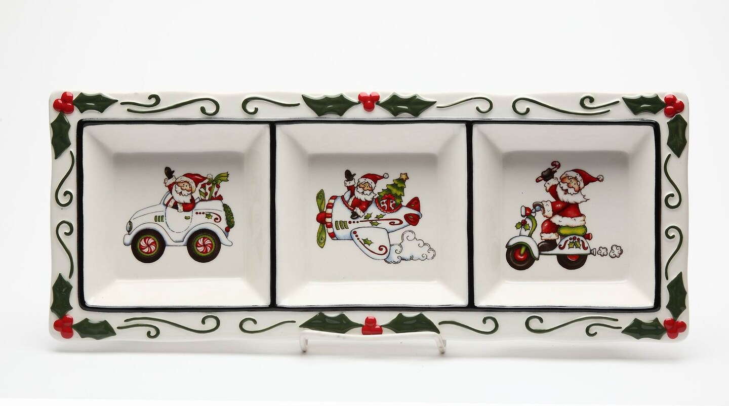 Ceramic Santa Claus 3 Section Plate, Home Décor, Gift for Her, Gift for Mom, Kitchen Décor, Christmas Décor