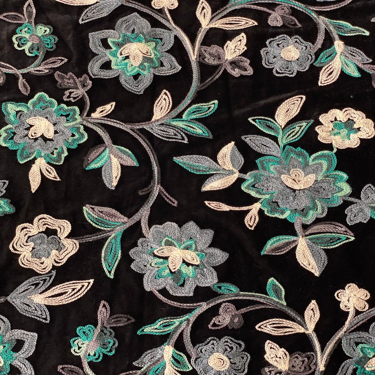 1 Yard Briony Multicolor Floral Embroidered Stretch Velvet Fabric 52 Inches Width