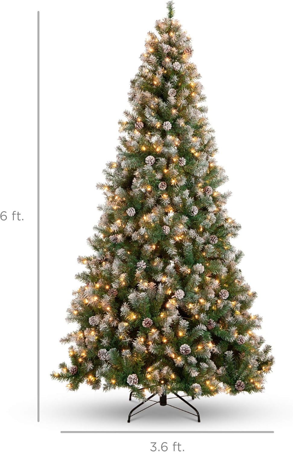 Pre Lit Pre Decorated Pine Artificial Christmas Tree Frosted 1,000 Tips with Pine Cones, 250 Lights &#x26; for Indoor Holiday Decor