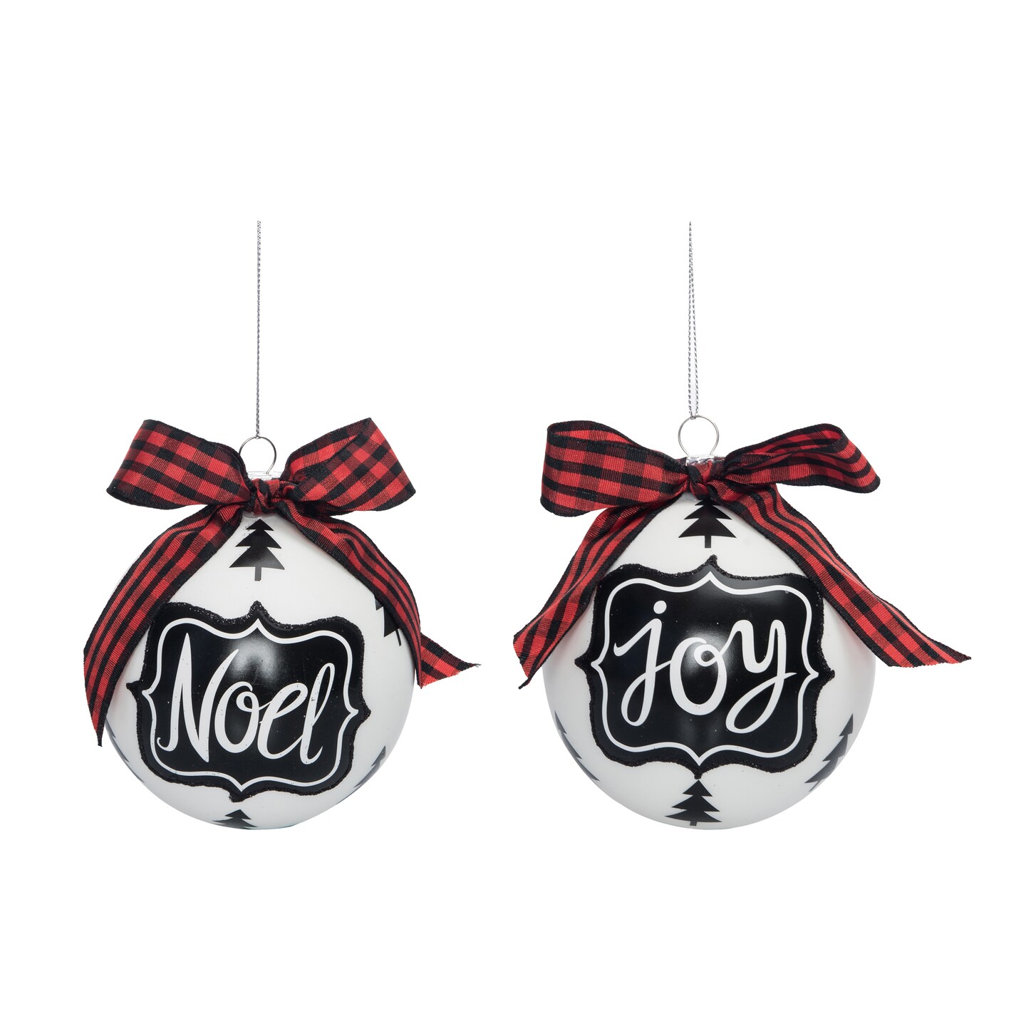 Glass Black Noel Joy Ornament Set of 2 Red Bow Christmas Decor