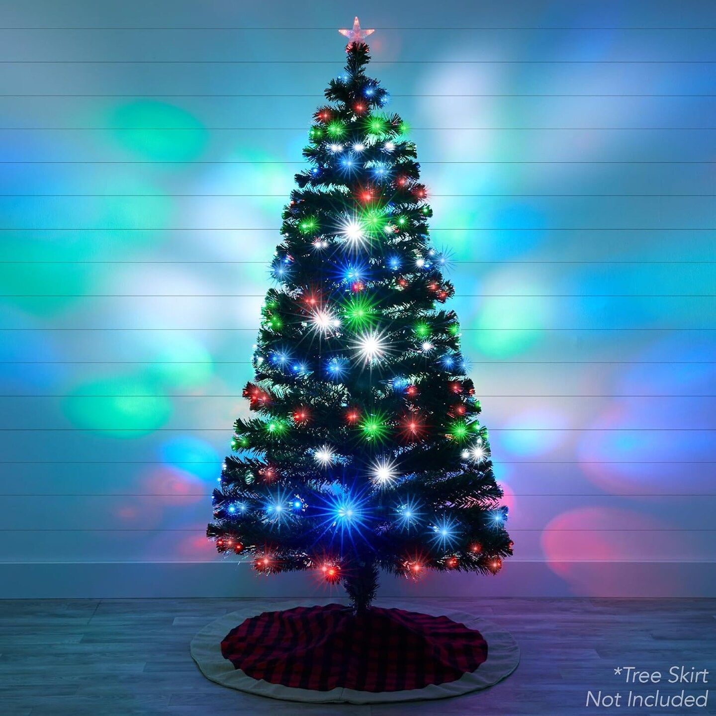 Fiber Optic Christmas Tree Multicolor LED Lights, 8 Light Sequences & Foldable Stand