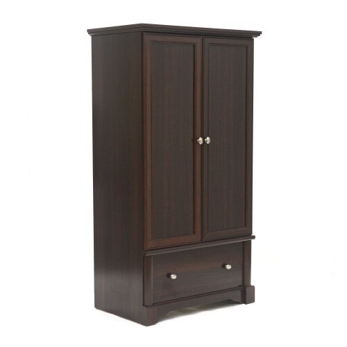 Tall Wooden Wardrobe Armoire in Rustic Cherry with Garment Rod and Drawer for Bedroom Storage